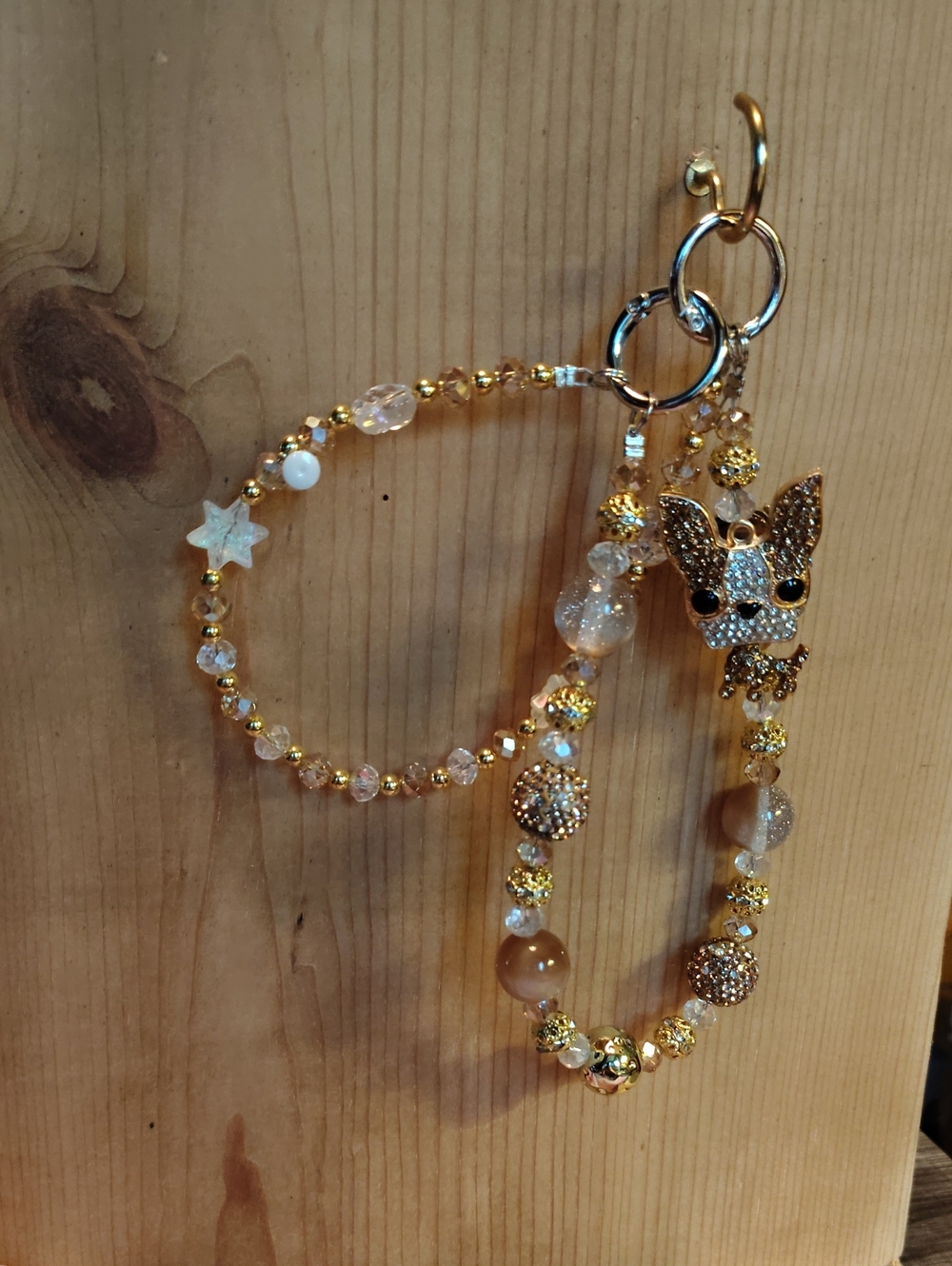 Gold Crystal Dog Charm Bracelet Keychain - Unbranded